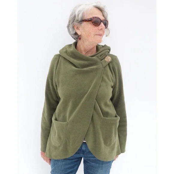 Zig Zag Asian Collection Purple Fleece Hooded Wrap Jacket Women's Medium Nepal - Picture 2 of 14